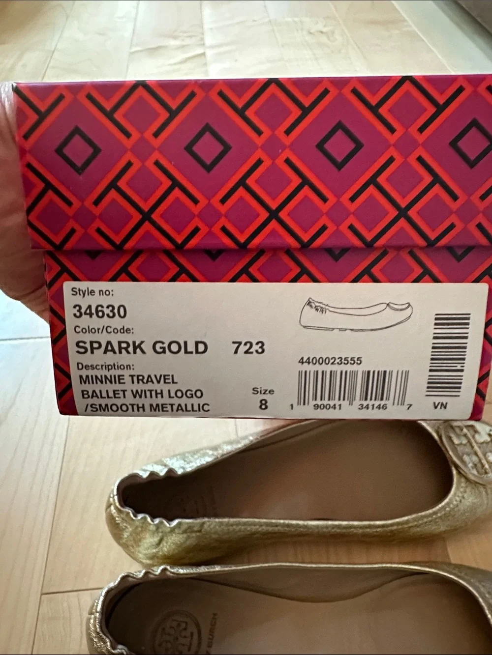 Tory Burch Metallic Gold Leather Logo Ballet Flats